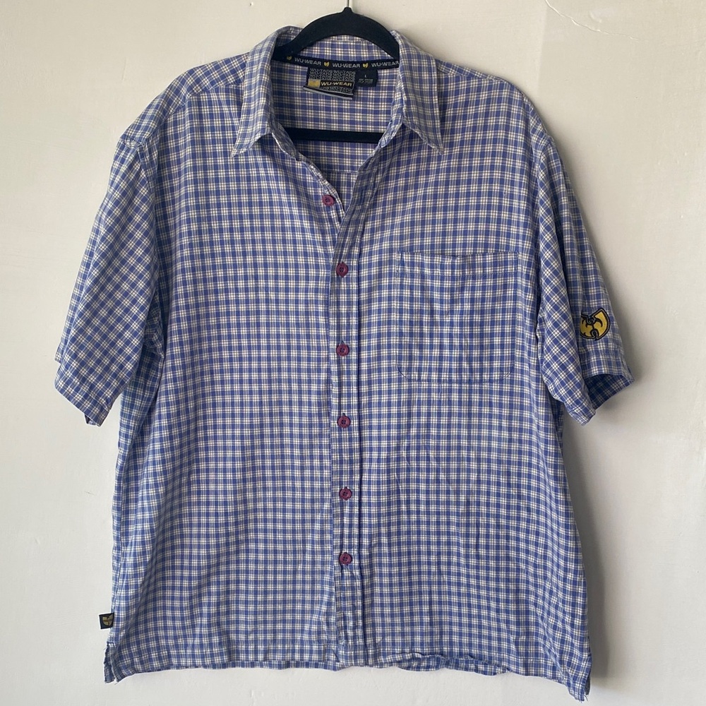 Wu•Wear Casual Blue Check Short-Sleeve Button-Up Shirt size L